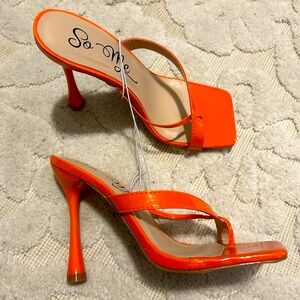 Orange thong drop heel sandals neon patent sexy